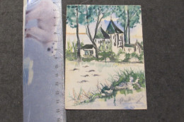 PAYSAGE UN VILLAGE - PETITE AQUARELLE SIGNEE RANSONNET - 12?5/8?5 CM - VOIR SCANS - Wasserfarben