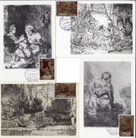 Aitutaki 1981 Y&T 304 à 307 Sur CM. Peinture, Rembrandt. Noël : Sainte Famille, Vierge & L'Enfant, Adoration Des Bergers - Christianisme