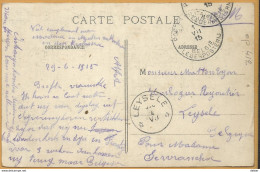 Op 412: S.M. : _ PMB _ BLP 1 VII 15 > * LEYSELE * 4 VII __ [1915]: Sterstempel / Pk: ANVERS Bombardé... Baselique 1914 - Zone Non Occupée