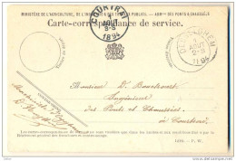 2n153: CARTE-CORRESPONANCE De Service: Verstuurd Uit DESSELGHEM 1894 >COURTRAI  1894 - Zonder Portkosten