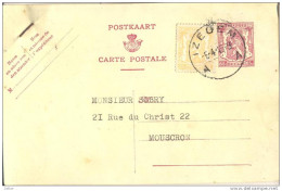_ik370:N° 710: Als Bijfrankering Op De 65ct Postkaart: A IZEGEM A -5-4-49 + Reçu Van Postwissel  1C MOUSCRN 1C MPESKROEN - 1935-1949 Petit Sceau De L'Etat
