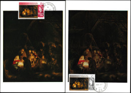 Cayman 1968 Y&T 211 Et 213 Sur CM. Peinture, Rembrandt. Noël : L'adoration Des Bergers - Christianisme