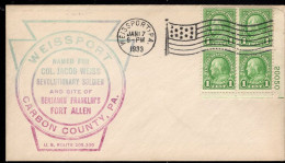 U.S.A.(1933) Jacob Weiss, Revolutionary Soldier. Benjamin Franklin. Cacheted Cover In Violet And Green To Commemorate "W - Event Covers