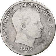 États Italiens, KINGDOM OF NAPOLEON, Napoleon I, Lira, 1809, Milan, B+, Argent - Napoleónicas