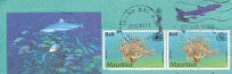 ILE MAURICE MAURITUS - PAIRE POISSON LION PTEROIS VOLITANS SUR LETTRE CACHETS RONDS GRAND BAY 2004, ENVELOPPE ILLUSTREE - Maurice (1968-...)