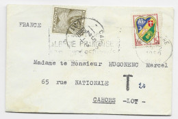 BLASON 15FR SEUL MIGNONNETTE ALGER GARE 30.12.1959 ALGERIE POUR CAHORS LOT TAXE 20FR GERBES 2.1.1960 - 1941-66 Coat Of Arms And Heraldry