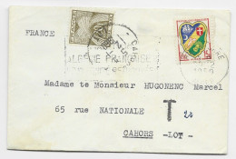 BLASON 15FR SEUL MIGNONNETTE ALGER GARE 30.12.1959 ALGERIE POUR CAHORS LOT TAXE 20FR GERBES 2.1.1960 - 1941-66 Stemmi E Stendardi