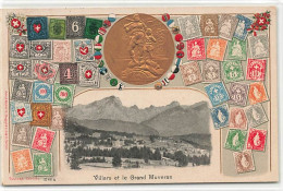 Villars Et Le Grand Muveran Timbres Suisse Guillaume Tell Gaufrée Dorée 1907 (Ollon) - Ollon