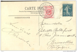 _5Tx936 TX5: S1C BRUSSEL 1A BRUXELLES 1910 : Onvoldoende Gefrankeerde Postkaart: 5ct Semeuse > Bruxelles - Cartas & Documentos