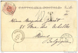 _5Tx948: TX3:  MONS 1900:  Als "imprimé" Gewijzigd : Met Schrappen Benaming: " CARTOLINA POSTALE" + Timbre Au Dos... - Briefe U. Dokumente