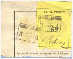 _V858: BRUXELLES-MIDI 3 __A  24 JANV 90 >  Clabecq: SP12/ Fragment Met  " étiquette " : PETITS PAQUETS:69: - Documentos & Fragmentos