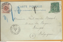 9Af-999:FREIGNIES-BRUXELLES 4 MAI 1899 + TX4: BRUGES / Pk:Chartes: La Rue Du Bourg: Afgestempeld 18999 - Bahnpoststempel