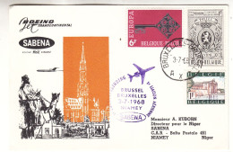 Belgique - Lettre De 1968 - Oblit Bruxelles - 1er Vol SABENA Bruxelles Niamey - Europa 68 - - Covers & Documents