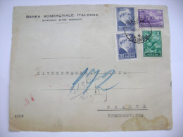 Banka Komerciale Italyana, Galata Istanbul 1940s, 2x 10 + 50 + 2 Kurus - Front Side From Cover Only - To Czechoslovakia - Briefe U. Dokumente