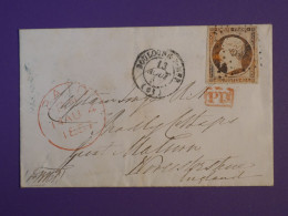 BZ0  FRANCE  BELLE LETTRE EN PORT   1856 BOULOGNE   A  NORTHENSHIRE  ENGLAND  + NAPOLEON 40C +AFF. INTERESSANT + - 1849-1876: Classic Period