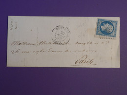 BZ0  FRANCE   LETTRE  1857 MONTARGIS A PARIS + NAPOLEON N°14 20C BORD DE FEUILLE + AFF. INTERESSANT + - 1849-1876: Période Classique