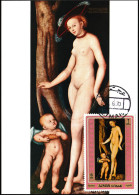 Ajman 1970 Michel 555 Sur CM. Peinture, Lucas Cranach. Vénus. Femme à Poil Sans Burqa, Et Son Garçon Qui La Regarde - Desnudos