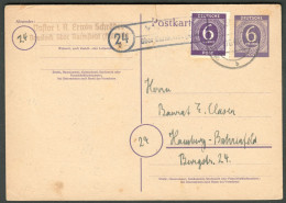 VOSSLACH über Darmstadt 1946 LANDPOSTSTEMPEL Blau 6/6Pf GANZSACHE Kontrollrat Ziffer Heimatbeleg > HH Bahrenfeld - Interi Postali