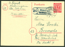 HÖSSERINGEN über Uelzen 1946 LANDPOSTSTEMPEL Blau 12Pf GANZSACHE Kontrollrat Ziffer Heimatbeleg > Bramsche Bersenbrück - Postwaardestukken