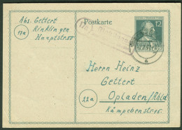 RINKLINGEN über Bretten 1947 LANDPOSTSTEMPEL Blau 12Pf GANZSACHE Kontrollrat Stephan Heimatbeleg > Opladen - Postal  Stationery