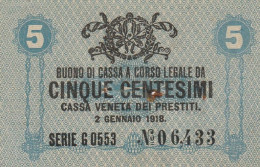 BUONO CASSA 5 CENT 1918 CASSA VENETA VF (ZP868 - Buoni Di Cassa
