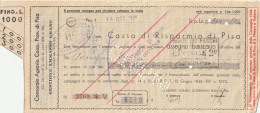 ASSEGNO 1938 CASSA RISPARMIO PISA Spiegazzato (ZP3599 - [10] Cheques En Mini-cheques