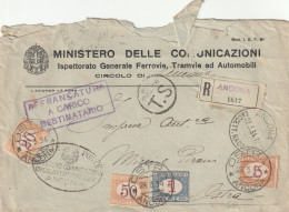 RACCOMANDATA 1934 MINISTERO TELECOMUNICAZIONI SEGNATASSE 5+20+50+ L.1 TIMBRO OSTRA ANCONA (ZP2587 - Segnatasse