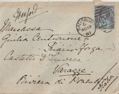 LETTERA REGNO UNITO 1886 2,5 TIMBRO SALISBURY AMB MODANE TORINO  (ZP2768 - Storia Postale