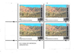#75329 ARGENTINA 2023 NEW EMERGENCY OVERPRINTED (REVALORIZADO) NATIONAL PARKS DEFINITIVES 20 Ps BLOC X4 MNH SCARCE - Unused Stamps