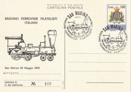INTERO POSTALE SANMARINO 1979 TIR.400 RADUNO FERROVIERI L.120 (ZP4261 - Postal Stationery