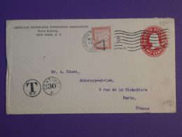 BY0 ETATS UNIS   BELLE LETTRE ENTIER  ENV. 1910  NEW YORK . A PARIS FRANCE +TAXE  30C +AFF. INTERESSANT+ + - Storia Postale