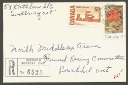 1971 Registered Cover 57c Centennial/Leaves CDS Sudbury Stn B Ontario To Parkhill Strathroy - Postgeschiedenis