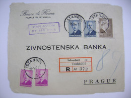 Banco Di Roma (bank) Istanbul Taahhütlü 1952 Registered Air Mail, Front Side From Cover Only, Inonu 2x2 + 2x20 + 100 K. - Brieven En Documenten