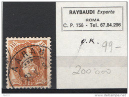 Svizzera 1905 3fr. Unif.99 O/used VF/F Signed Raybaudi - Oblitérés