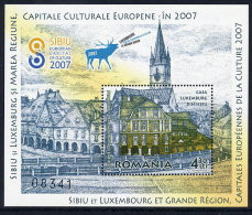 ROMANIA 2007 Sibiu And Luxumbourg Cities Of Culture Block   MNH / **.  Michel Block 409 - Unused Stamps