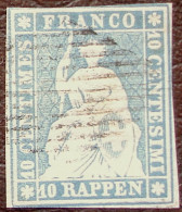 Schweiz Suisse 1855: I.Periode Faden Grün Fil Vert 10 RAPPEN Zu 23B Mi 14IIAym Yv 27b Mit Rauten-Stempel (Zu CHF 160.00) - Oblitérés