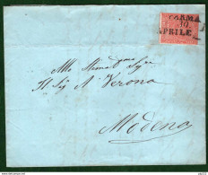 Parma 1853 15c Su Lettera Da Parma A Modena 30/4/54 Sass.7  VF/F - Parme