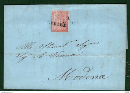 Parma 1853 15c Su Lettera Da Parma A Modena 22/4/54 Sass.7  VF/F - Parma