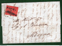 Parma 1853 15c Su Lettera Da Parma A Modena 9/5/55 Sass.7  VF/F - Parme