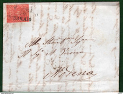 Parma 1853 15c Su Lettera Da Parma A Modena 9/2/54 Sass.7  VF/F - Parma