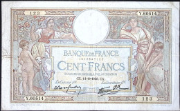 FRANCE * 100 Francs LOM * Date 11/08/1938 * Etat/Grade TTB/VF * Fay 25.28 * - 100 F 1908-1939 ''Luc Olivier Merson''