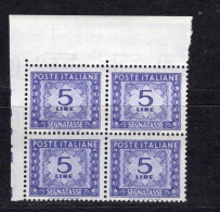 Italia (1947) - Segnatasse 5 Lire Filigrana Ruota 3° Tipo ** Tiligrana Lettere Su Due Valori - Postage Due