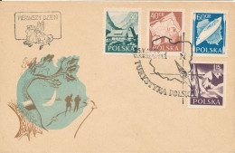 Poland FDC 25-5-1956 Tourism Stamps SPORT Complete Set Of 4 With Cachet - Cartas & Documentos