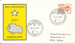 Greenland Cover Sent To Denmark With Special Christmas Cancel And Cachet Sdr. Stromfjord 9-12-1972 - Storia Postale