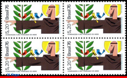 Ref. BR-1477-Q BRAZIL 1976 - ST. FRANCIS OF ASSISI,RELIGION, BIRDS, MI# 1562, BLOCK MNH, FAMOUS PEOPLE 4V Sc# 1477 - Blokken & Velletjes