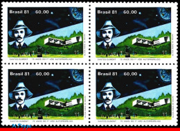 Ref. BR-1767-Q BRAZIL 1981 - SANTOS DUMONT, FAMOUSPEOPLE,FIRST FLIGHT,MI#1853,BLOCK MNH, PLANES, AVIATION 4V Sc# 1767 - Blocks & Sheetlets