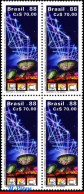 Ref. BR-2159-Q BRAZIL 1988 - ANSAT 10,COMMUNICATION,SATELLITE DISHES MI# 2285 BLOCK MNH, SPACE EXPLORATION 4V Sc# 2159 - Blocks & Sheetlets
