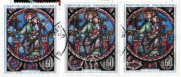 France 1964 Y&T 1419. 3 CM Vitrail Rosace De Notre-Dame De Paris. Normal, Ourlet Blanc + Rouge Déplacé, Décoration Noire - Vidrios Y Vitrales