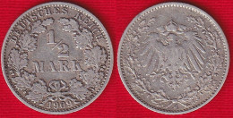 Germany 1/2 Mark 1909 J Km#17 Ag Silver - 1/2 Mark