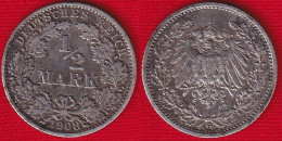 Germany 1/2 Mark 1908 G Km#17 Ag Silver - 1/2 Mark